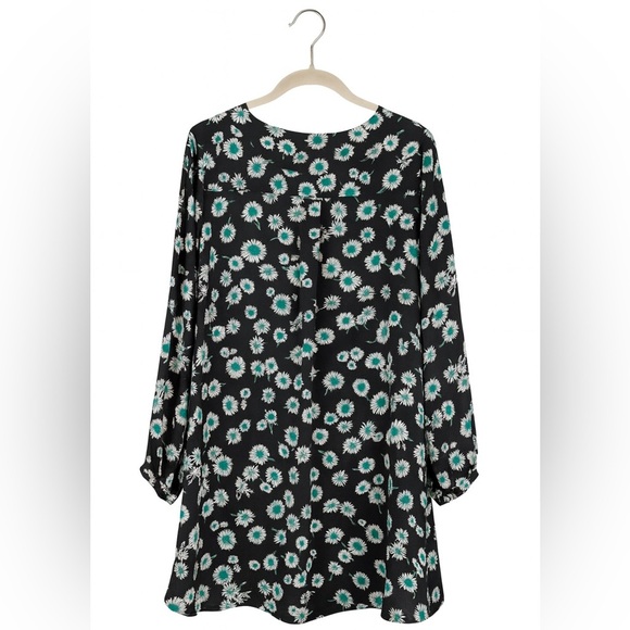 Express Women’s Black & Teal Floral Keyhole Swing Dress – Size Large - Picture 2 of 2